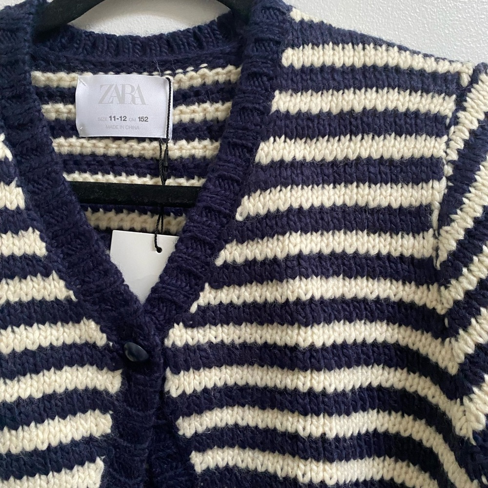 Zara Girls Striped Knit Cardigan 11-12 - Picture 2 of 4